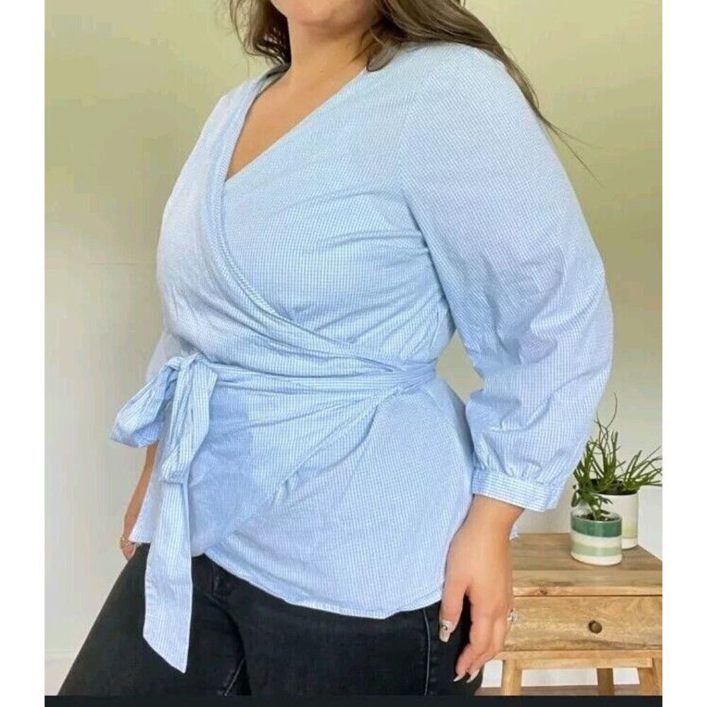 Lane Bryant Top 28 Gingham Plaid‎ Wrap Cottage Core Corp Office Nursing Friendly